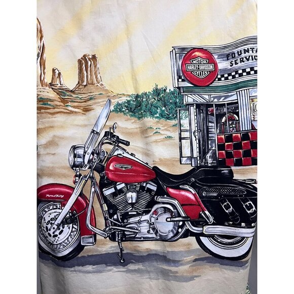 Harley Davidson Vintage Yellow Motorcycle Big Print Button Up Camp Shirt Large - Picture 4 of 10